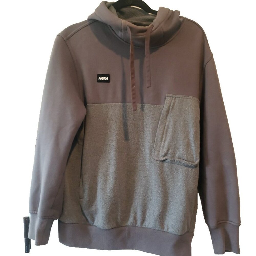Hoka One One Pullover Sweatshirt Hooded Hoodie Gray Mens Fleece M